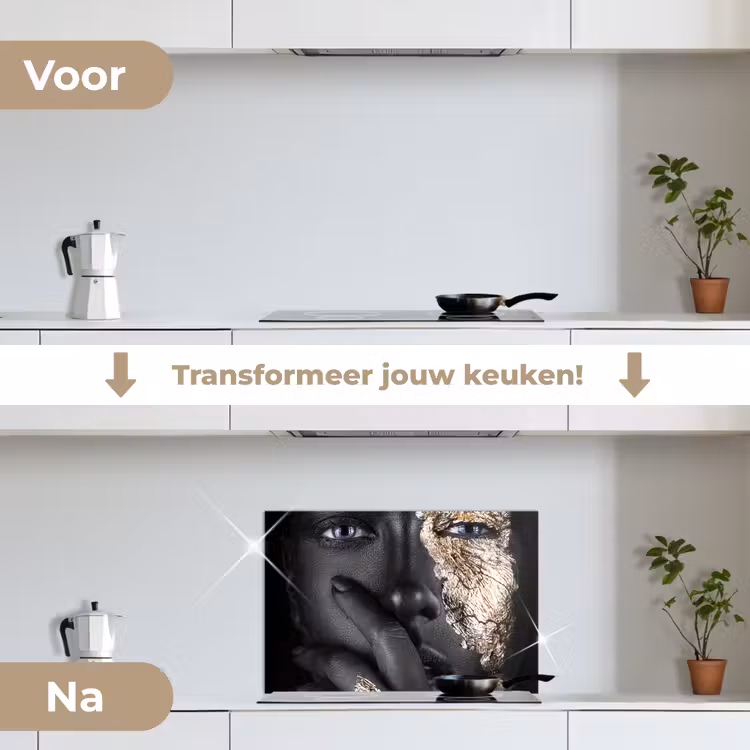 Spatscherm keuken - Vrouw - Goud - Zwart - Schmink - Luxe — 7