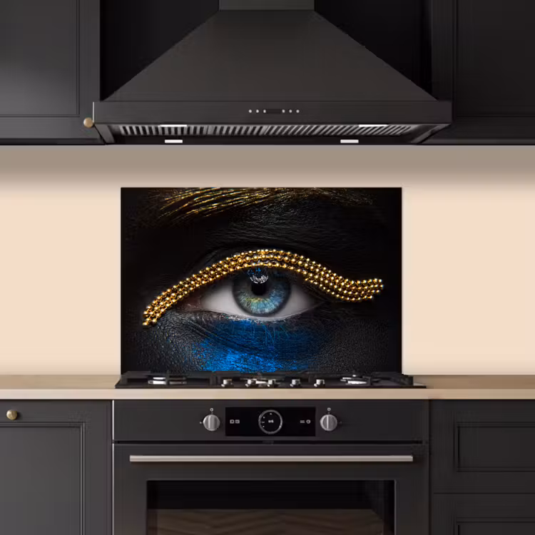 Spatscherm keuken - Vrouw - Ogen - Make up - Luxe - Goud — 5