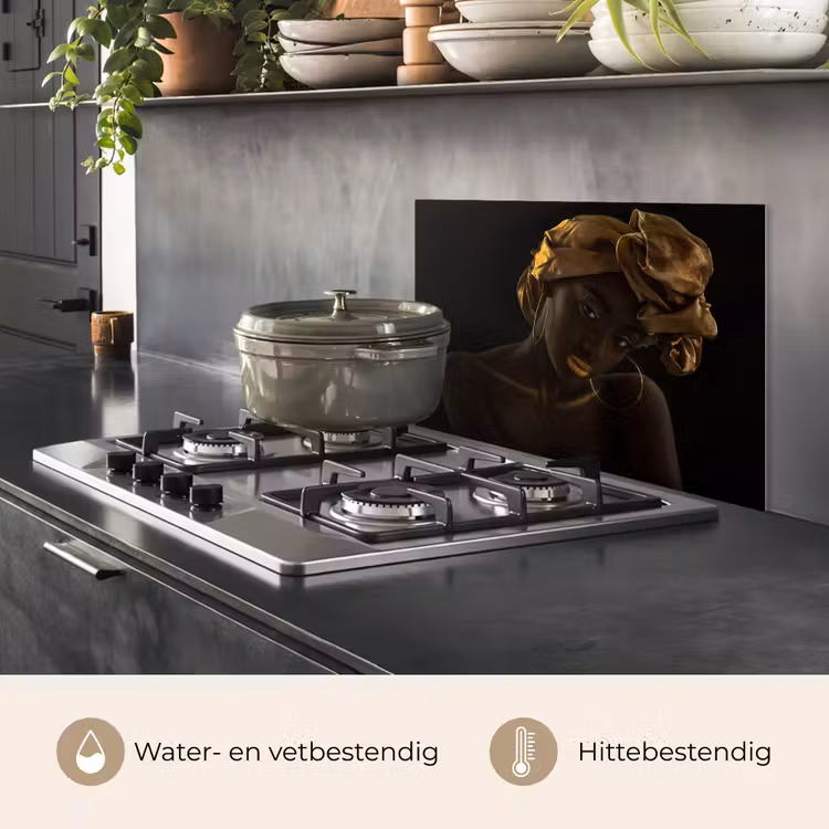Spatscherm keuken - Vrouwen - Hoofddoek - Goud - Luxe — 2