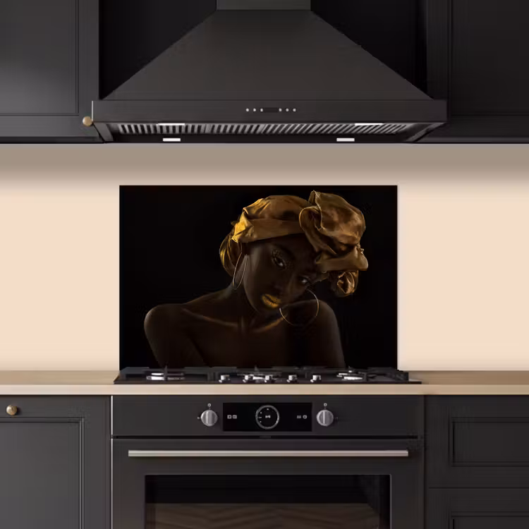Spatscherm keuken - Vrouwen - Hoofddoek - Goud - Luxe — 5