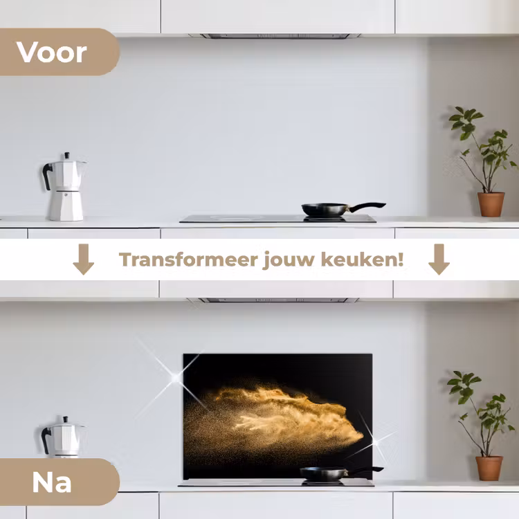 Spatscherm keuken - Zand - Goud - Zwart - Luxe - Kunst — 7