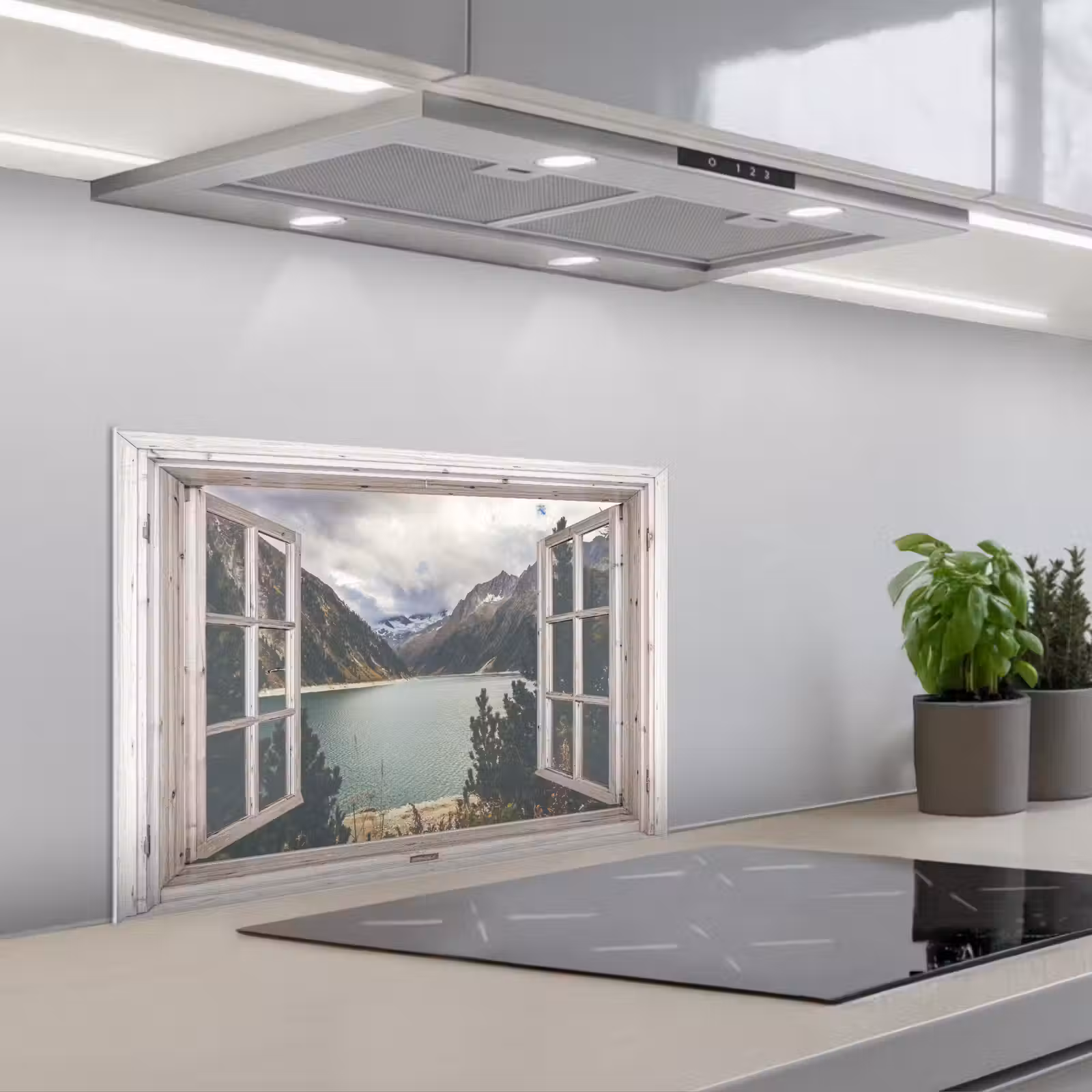 Spatscherm keuken - Doorkijk - Water - Berg — 1