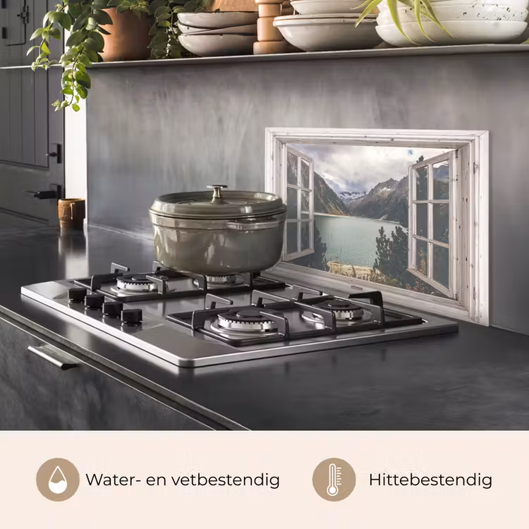 Spatscherm keuken - Doorkijk - Water - Berg — 2