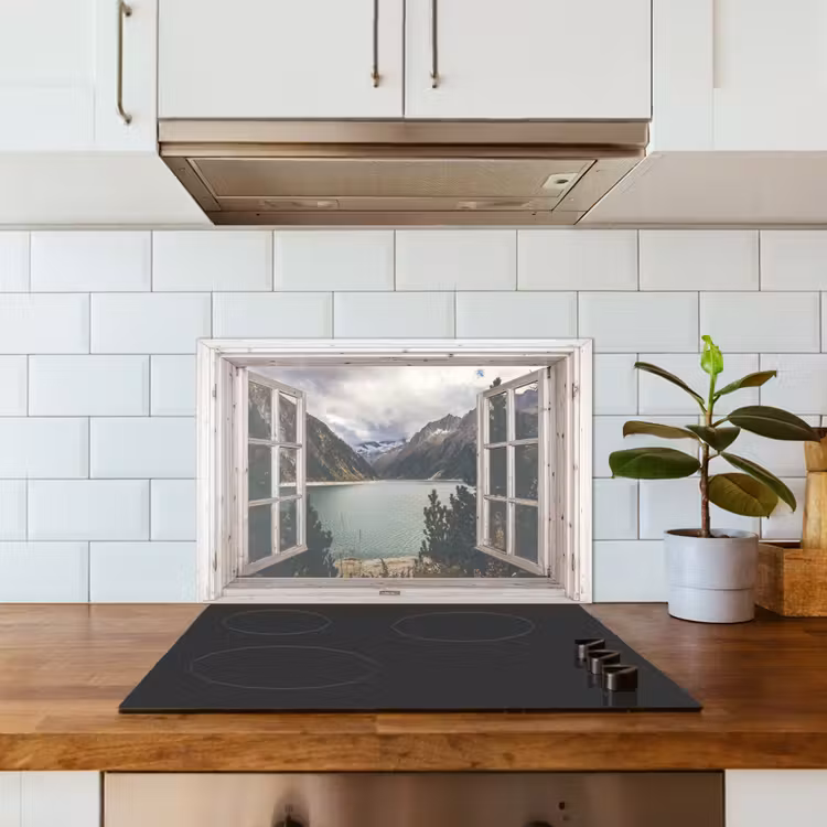Spatscherm keuken - Doorkijk - Water - Berg — 3