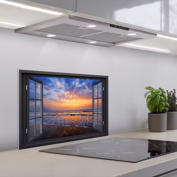 Spatscherm keuken - Doorkijk - Zee - Strand — 1
