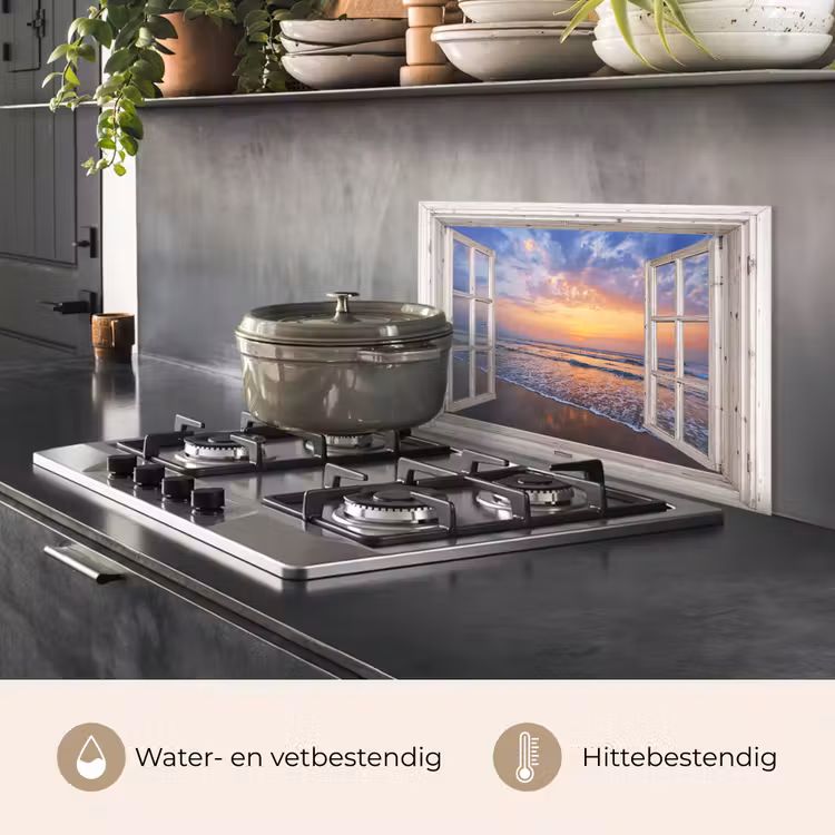 Spatscherm keuken - Doorkijk - Zee - Strand - Zonsondergang - Blauw — 2