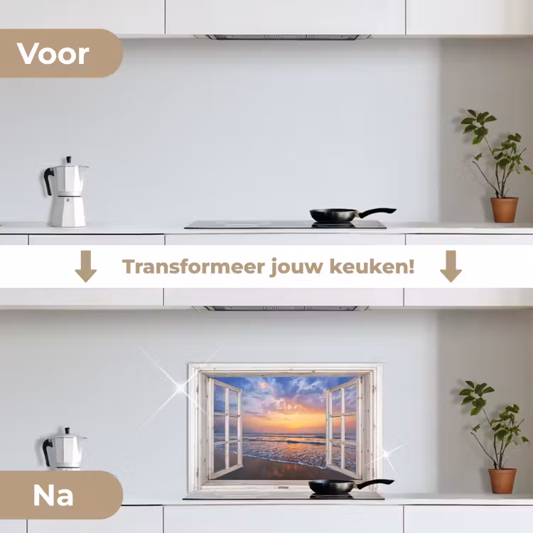 Spatscherm keuken - Doorkijk - Zee - Strand - Zonsondergang - Blauw — 7
