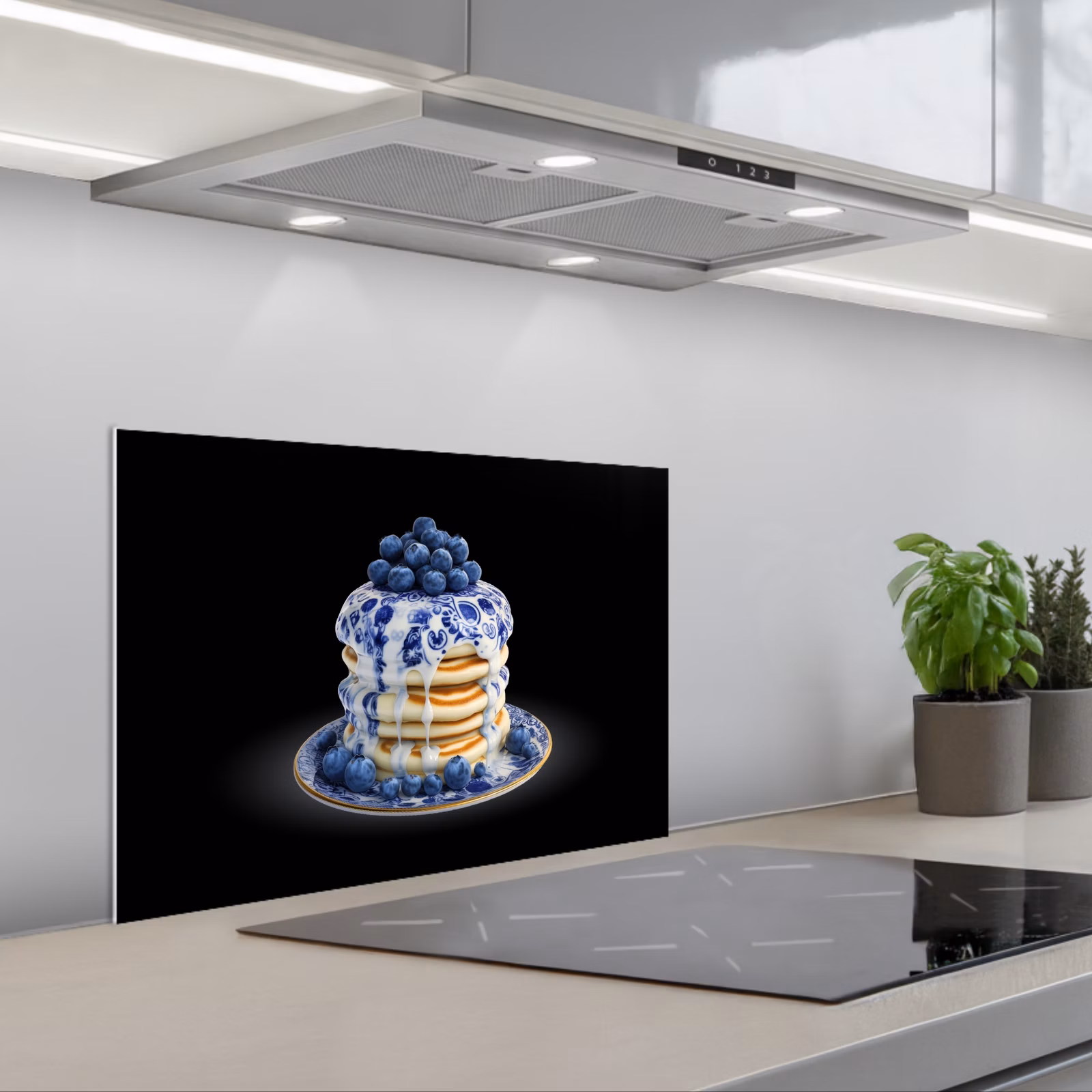 Spatscherm keuken - Pannenkoeken - Blauwe Bessen - Bord — 1