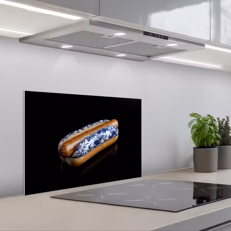 Spatscherm keuken - Hotdog - Porselein - Delfts blauw - Eten — 1