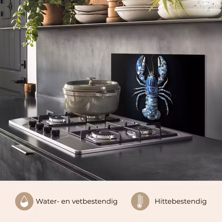 Spatscherm keuken - Kreeft - Delftsblauw - Schild - Stoer — 2