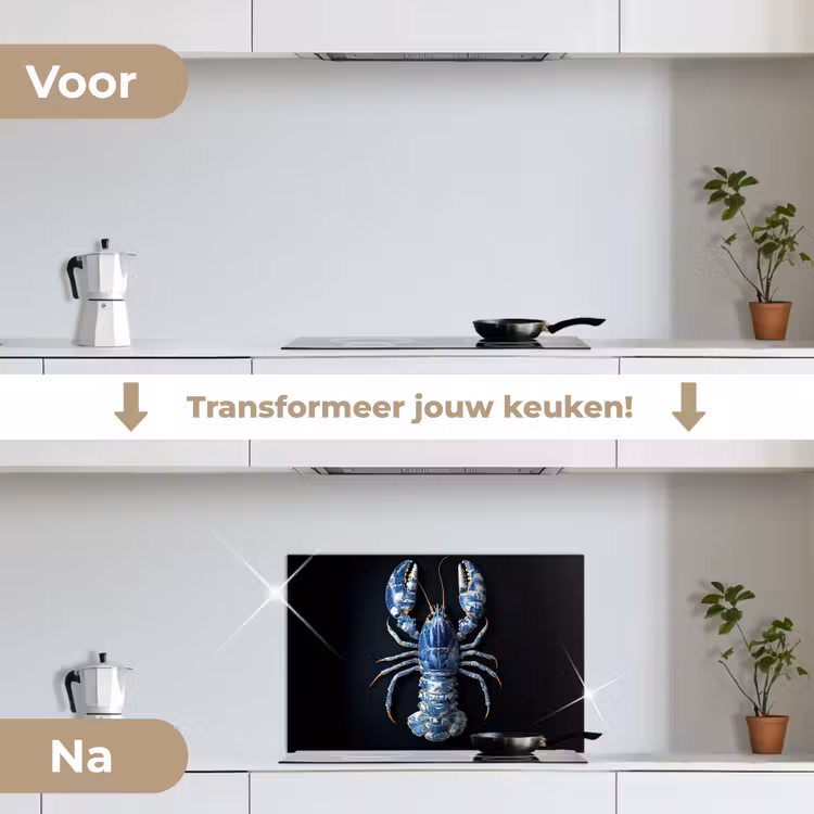 Spatscherm keuken - Kreeft - Delftsblauw - Schild - Stoer — 7