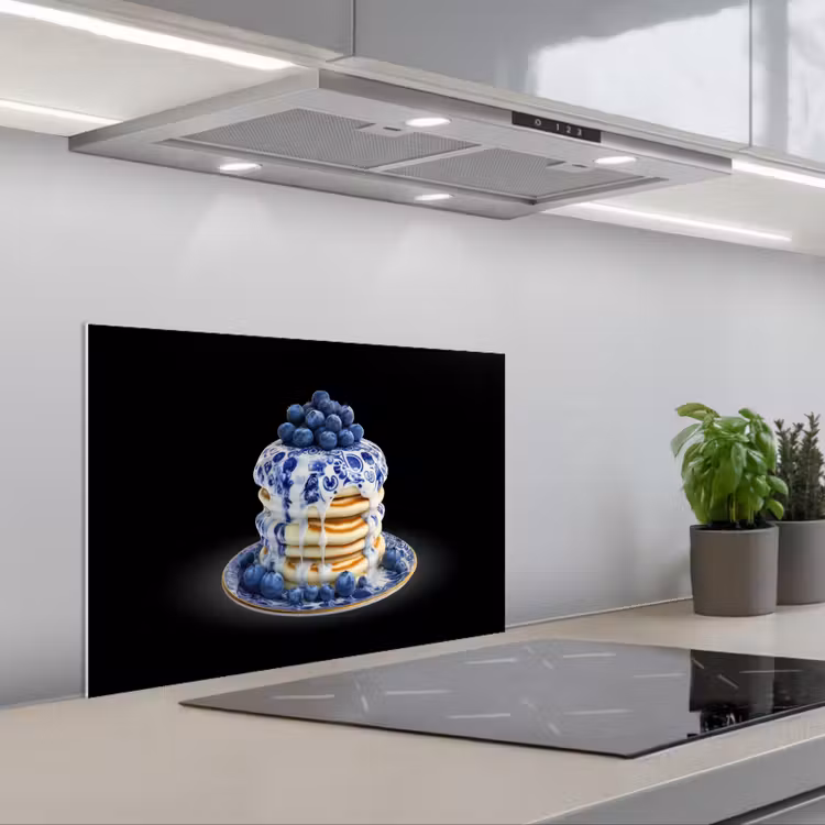 Spatscherm keuken - Pannenkoeken - Blauwe Bessen - Bord — 1