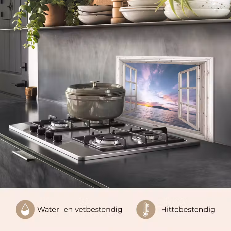 Spatscherm keuken - Raam met Zicht op Zonsondergang — 2