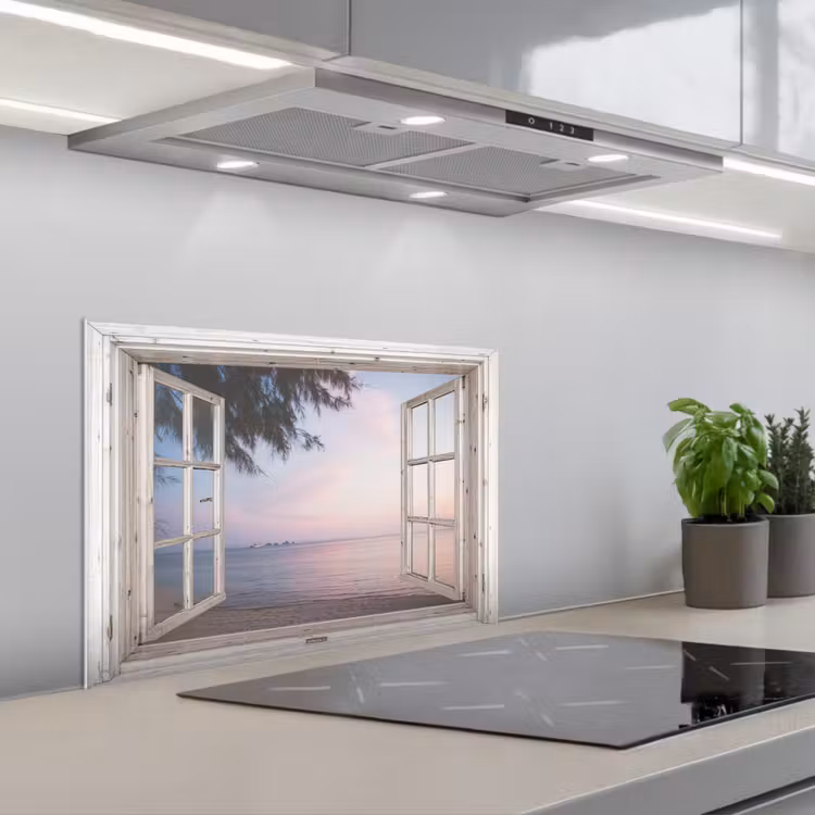 Spatscherm keuken - Strandzicht bij de Avondschemering — 1
