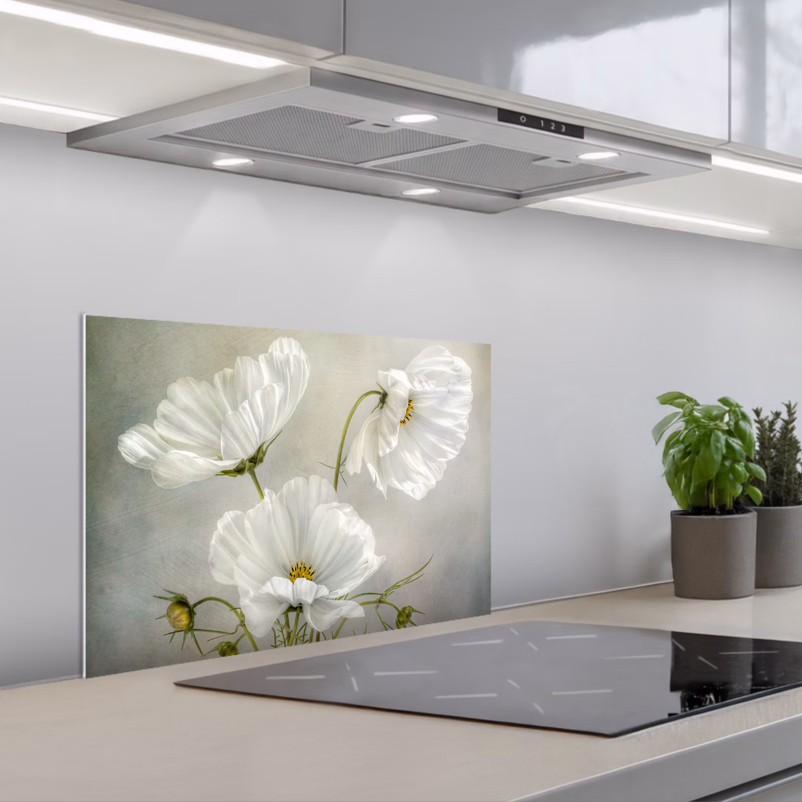 Spatscherm keuken - Bloemen - Stilleven - Klaproos - Wit - Botanisch — 1