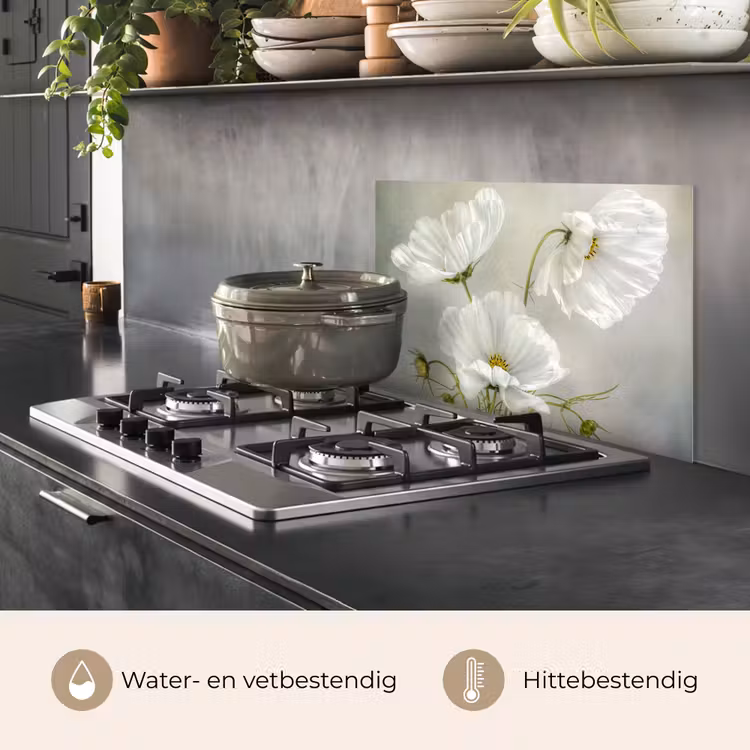 Spatscherm keuken - Bloemen - Stilleven - Klaproos - Wit - Botanisch — 2