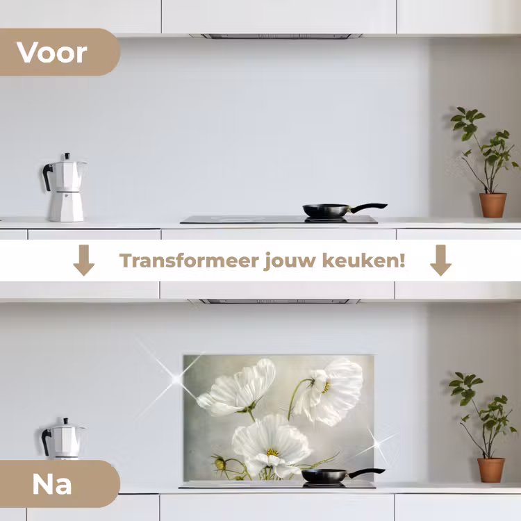 Spatscherm keuken - Bloemen - Stilleven - Klaproos - Wit - Botanisch — 7