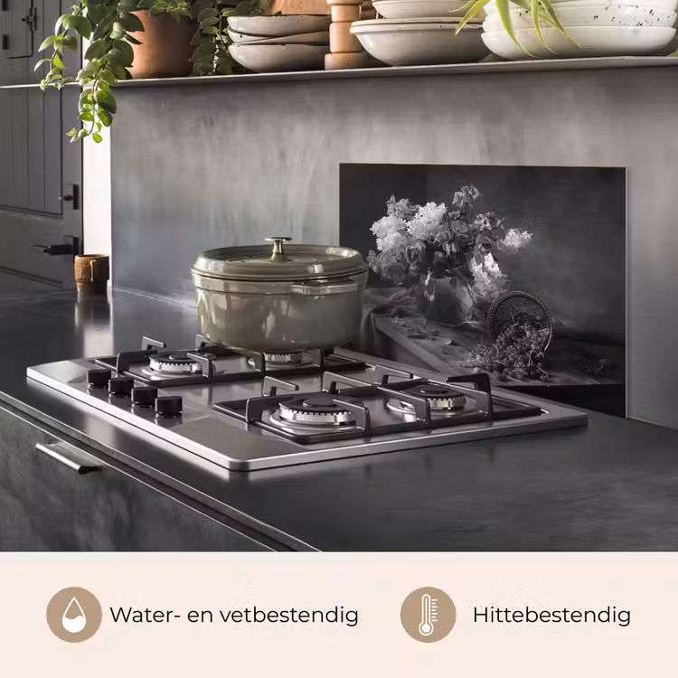 Spatscherm keuken - Stilleven - Kersen - Zwart - Wit — 2