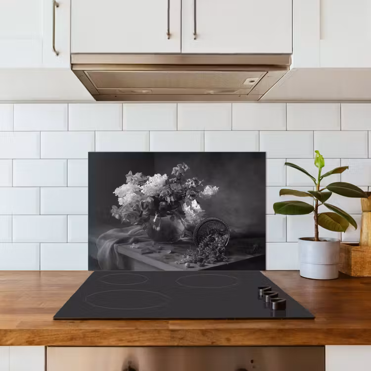 Spatscherm keuken - Stilleven - Kersen - Zwart - Wit — 3