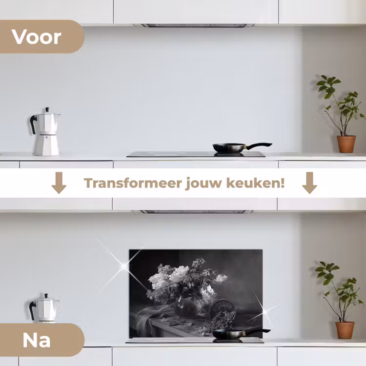 Spatscherm keuken - Stilleven - Kersen - Zwart - Wit — 7