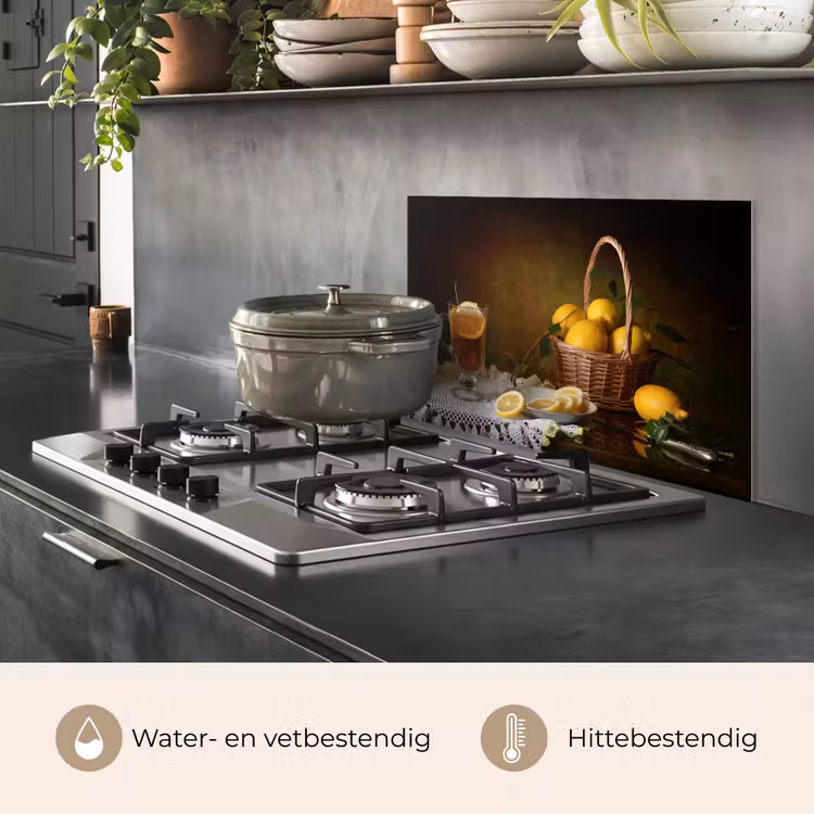 Spatscherm keuken - Stilleven - Thee - Citroen - Schilderij - Kunst — 2