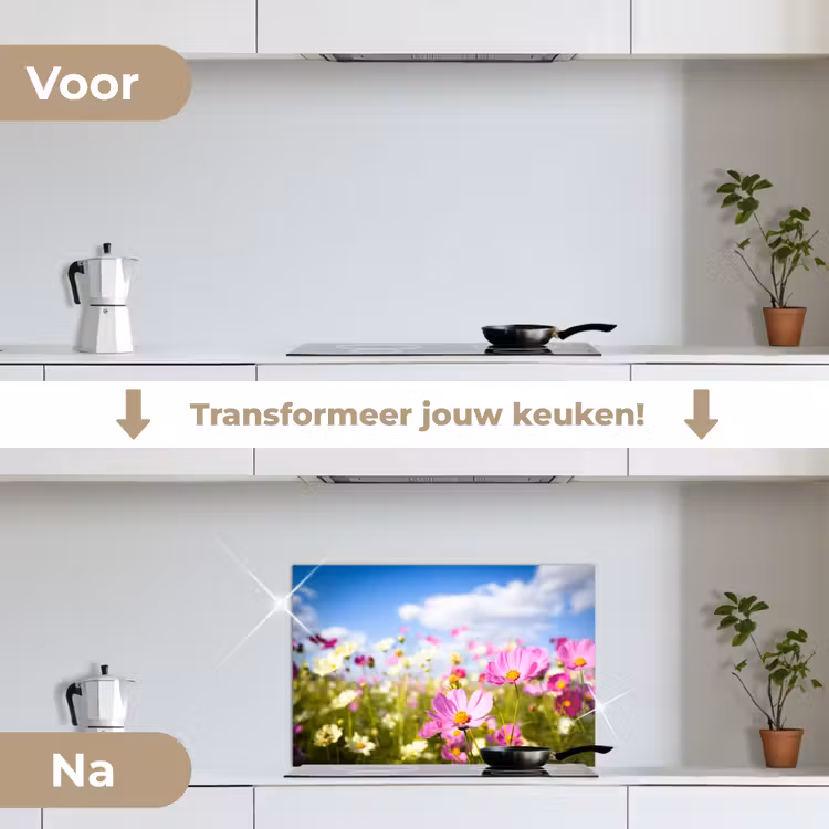 Spatscherm keuken - Bloemen - Wei - Paars - Gras - Wit - Wolken - Blauw — 7