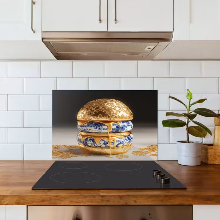Spatscherm keuken - Delftsblauw - Goud - Burger — 3