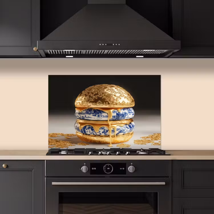 Spatscherm keuken - Delftsblauw - Goud - Burger — 5