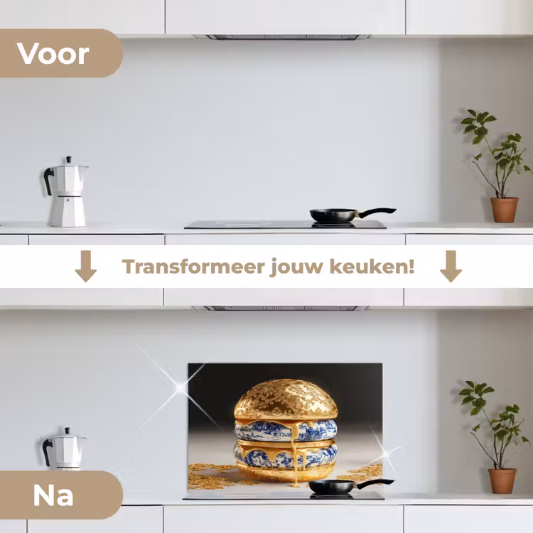 Spatscherm keuken - Delftsblauw - Goud - Burger — 7