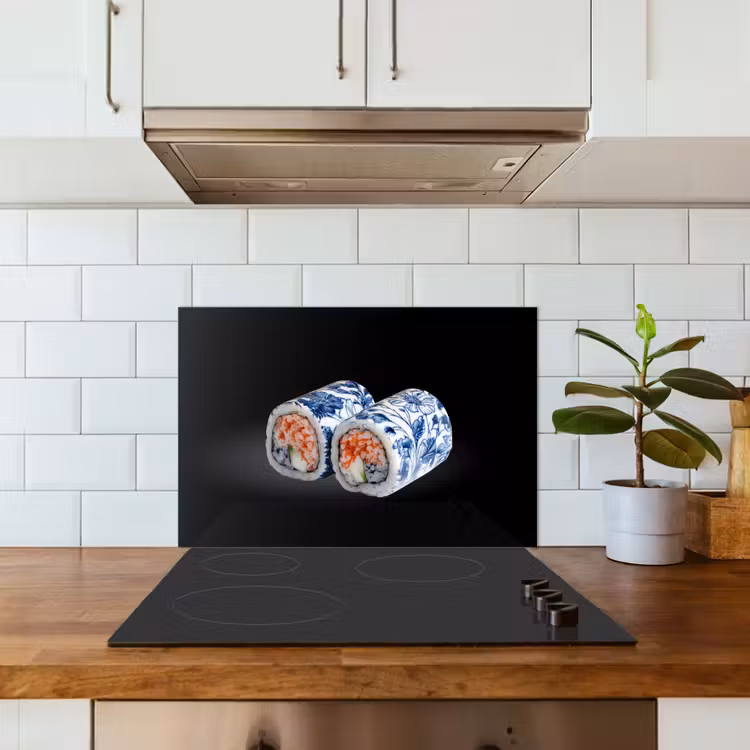 Spatscherm keuken - Sushi - Delfts blauw - Rijst - Vis - Elegant — 3