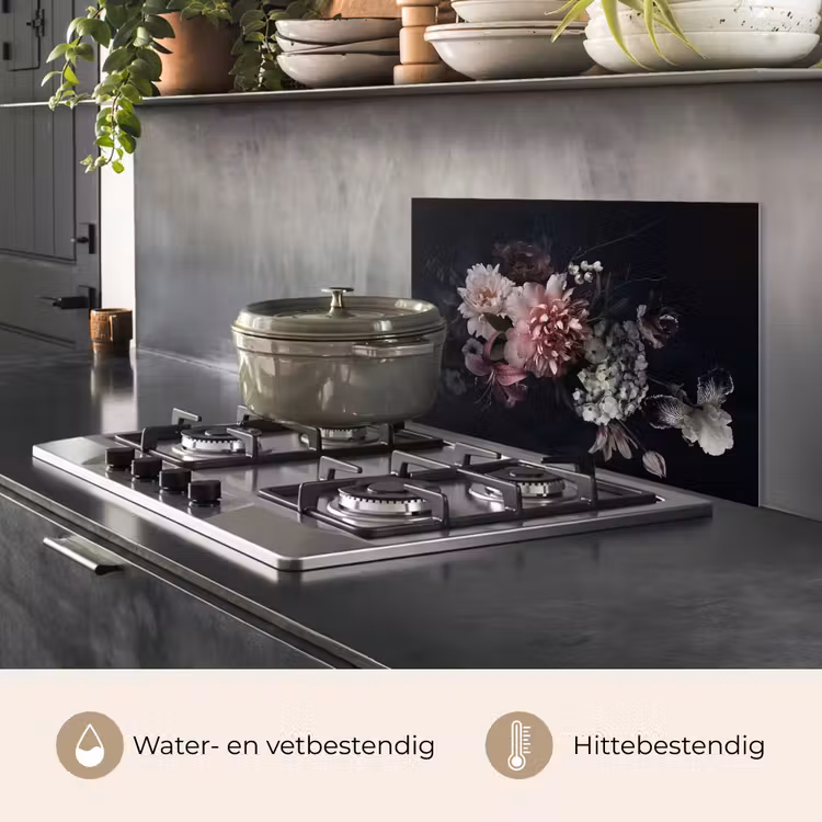 Spatscherm keuken - Bloemen - Vintage - Pastel - Roze - Wit — 2