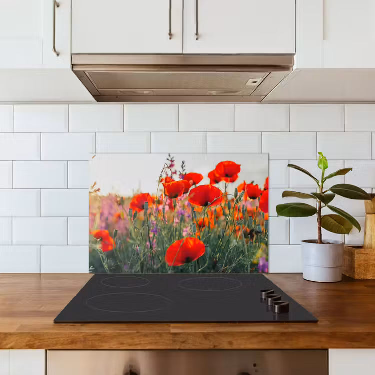 Spatscherm keuken - Klaproos - Bloemen - Rood - Paars - Weide — 3