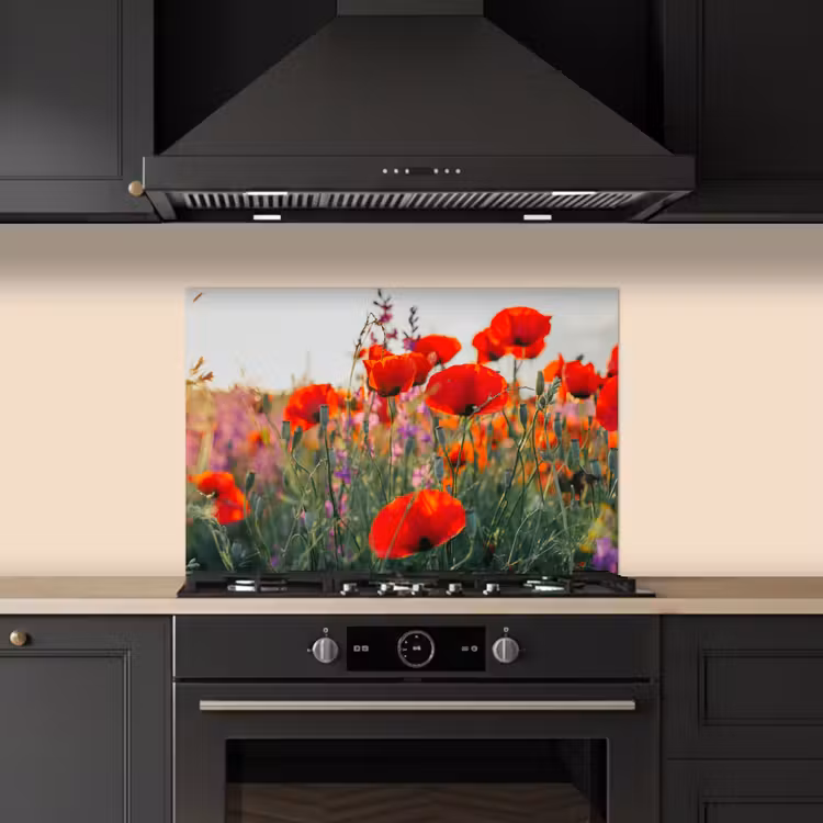 Spatscherm keuken - Klaproos - Bloemen - Rood - Paars - Weide — 5