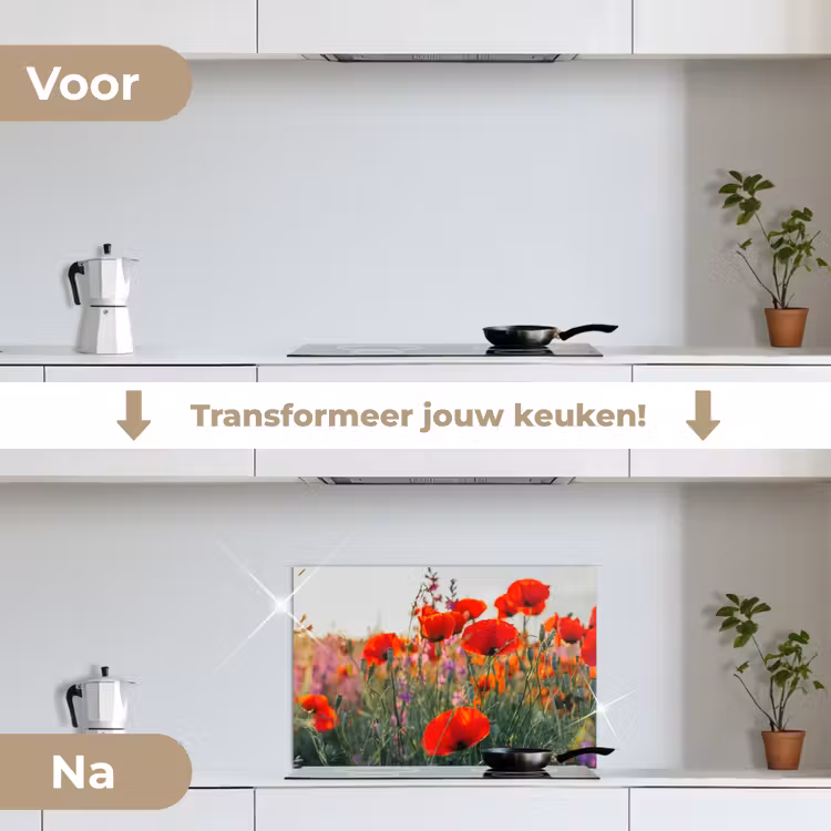 Spatscherm keuken - Klaproos - Bloemen - Rood - Paars - Weide — 7