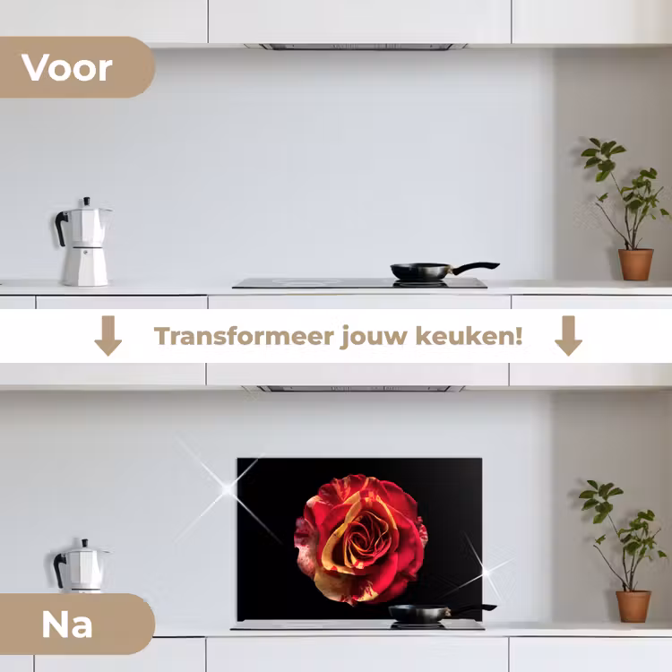 Spatscherm keuken - Bloem - Roos - Rood - Zwart — 7