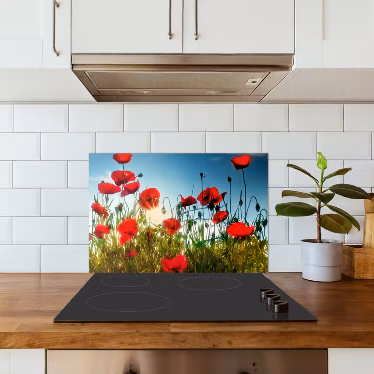 Spatscherm keuken - Klaprozen - Toscane - Zon - Rood - Blauw — 3