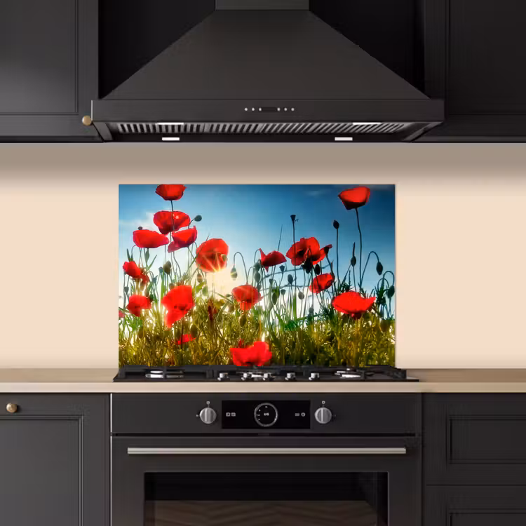 Spatscherm keuken - Klaprozen - Toscane - Zon - Rood - Blauw — 5