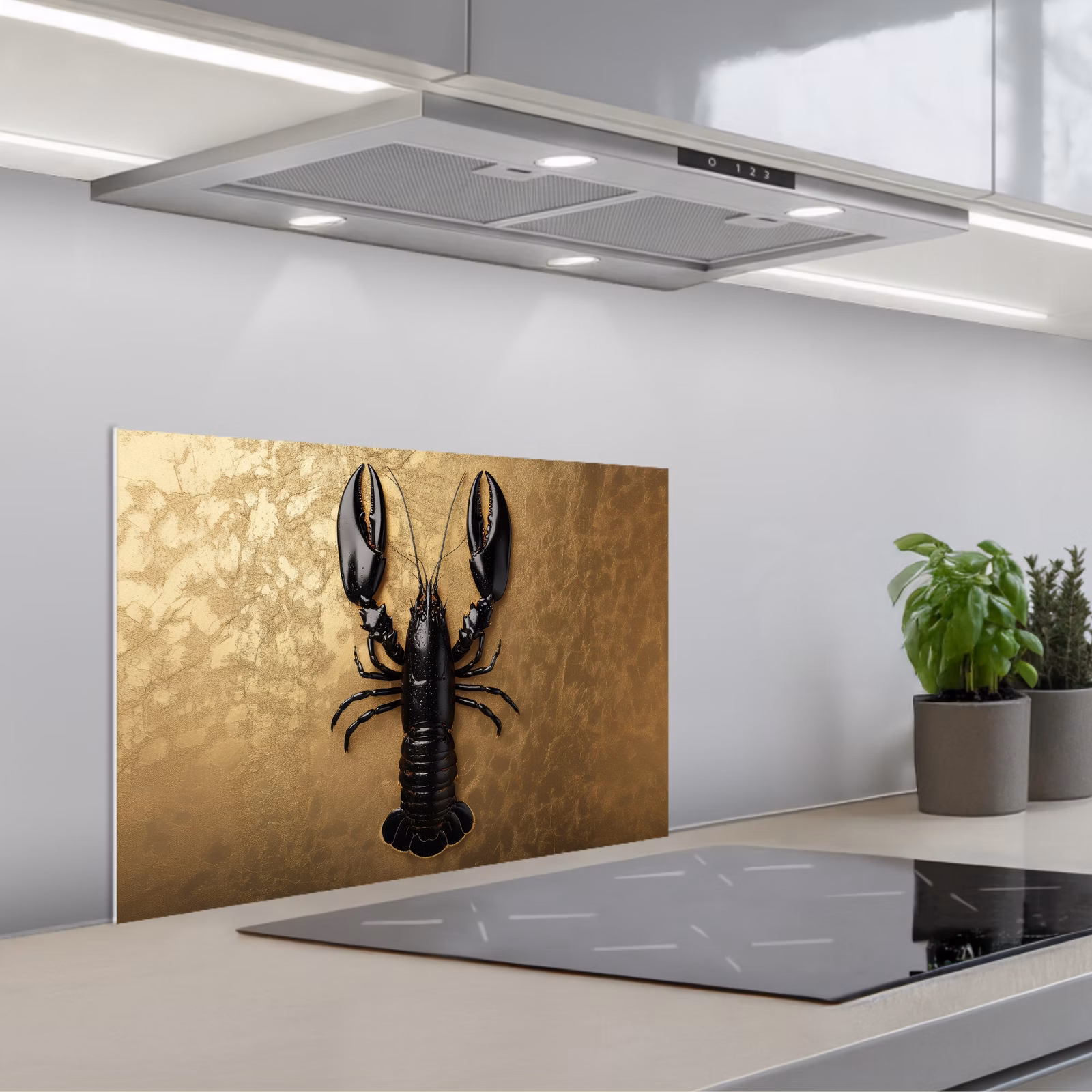 Spatscherm keuken - Kreeft - Zwart - Goud - Luxe — 1