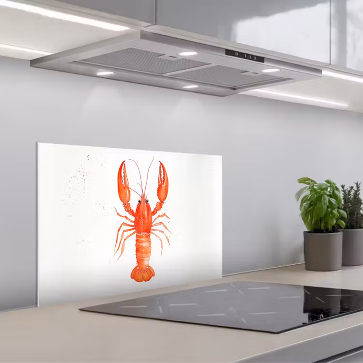 Spatscherm keuken - Kreeft - Waterverf - Aquarel - Oranje — 1