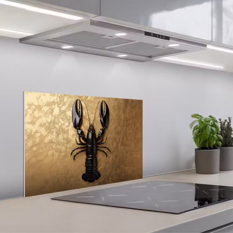 Spatscherm keuken - Kreeft - Zwart - Goud - Luxe — 1