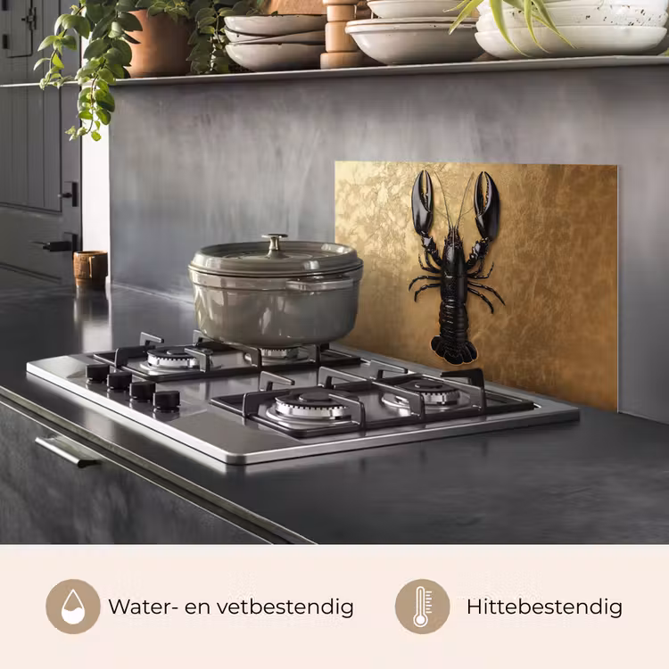 Spatscherm keuken - Kreeft - Zwart - Goud - Luxe — 2