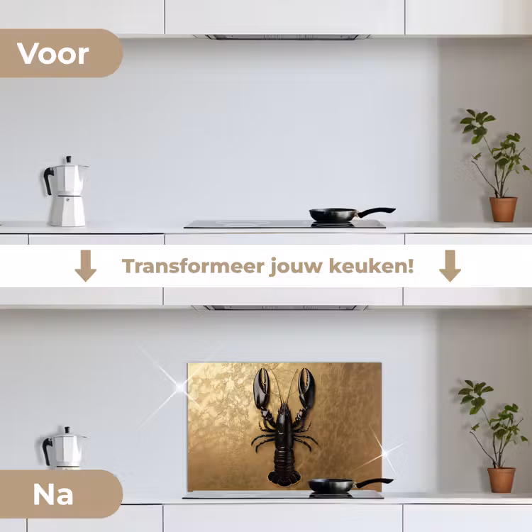Spatscherm keuken - Kreeft - Zwart - Goud - Luxe — 7