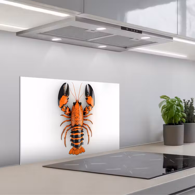 Spatscherm keuken - Kreeft - Zwart - Oranje - Wit - Uniek — 1