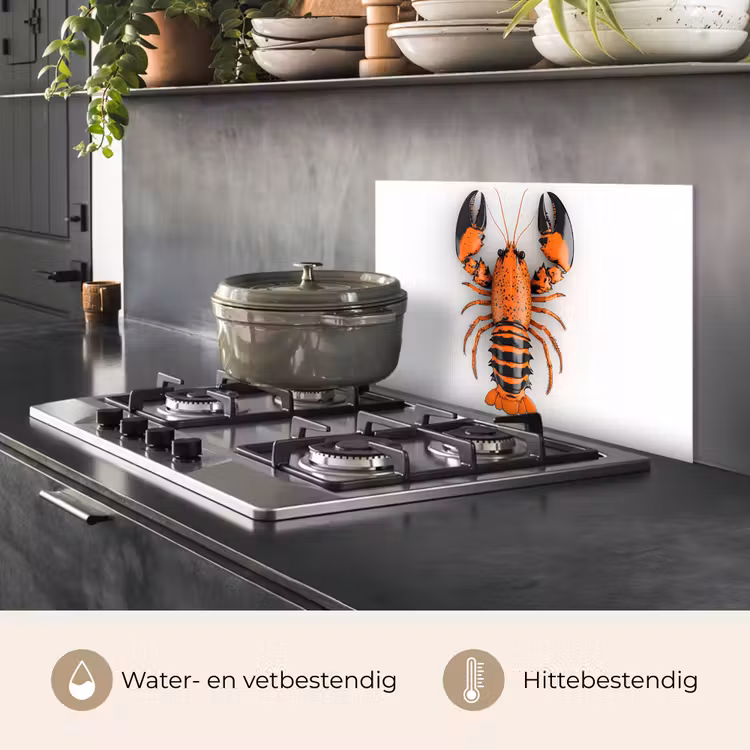 Spatscherm keuken - Kreeft - Zwart - Oranje - Wit - Uniek — 2