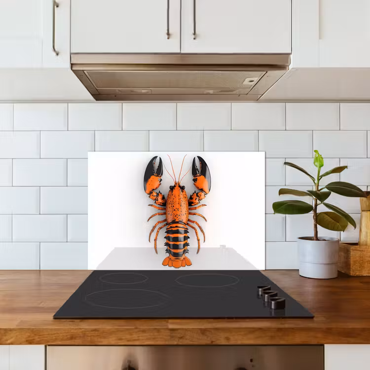 Spatscherm keuken - Kreeft - Zwart - Oranje - Wit - Uniek — 3
