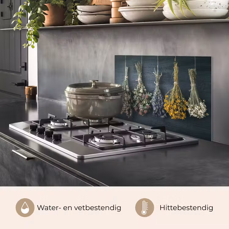 Spatscherm keuken - Kruidenkwartet aan een Donkere Wand — 2