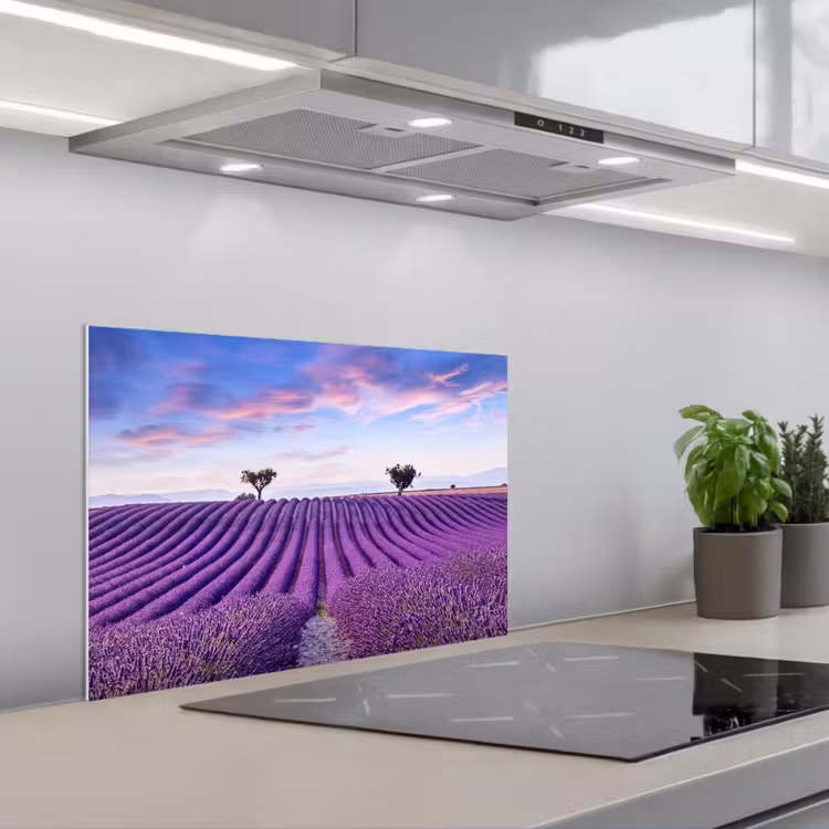Spatscherm keuken - Lavendel - Natuur - Paars - Bomen - Bloemen — 1