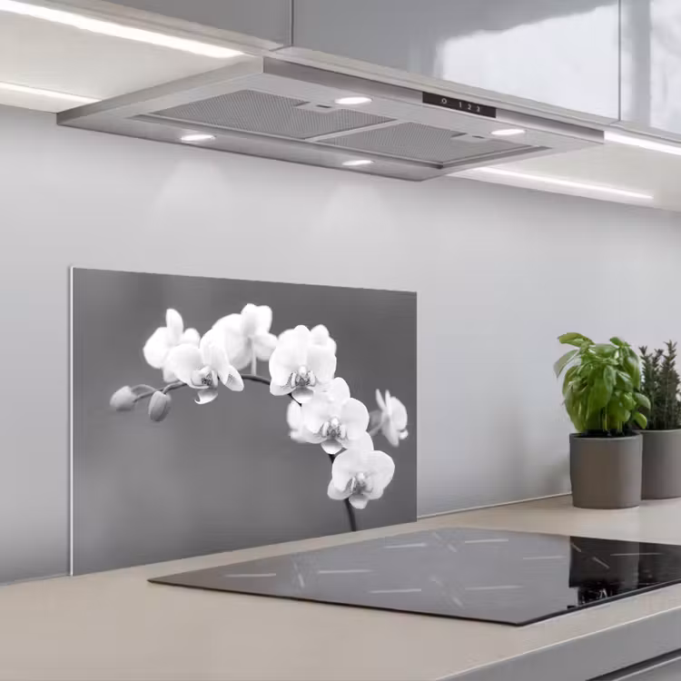 Spatscherm keuken - Monochrome Orchideeënpracht — 1