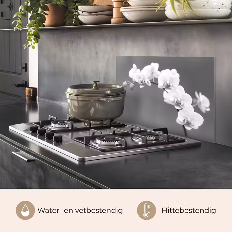 Spatscherm keuken - Monochrome Orchideeënpracht — 2