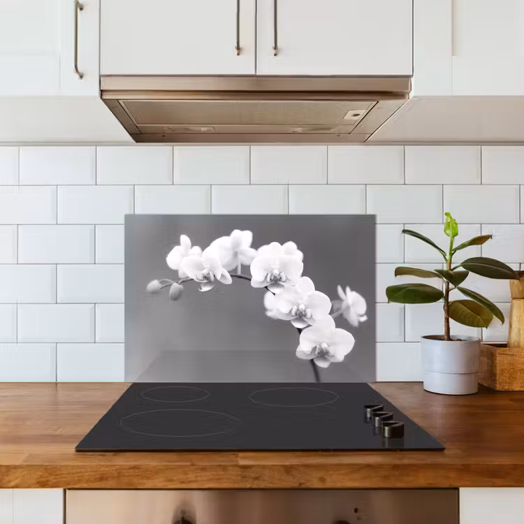 Spatscherm keuken - Monochrome Orchideeënpracht — 3